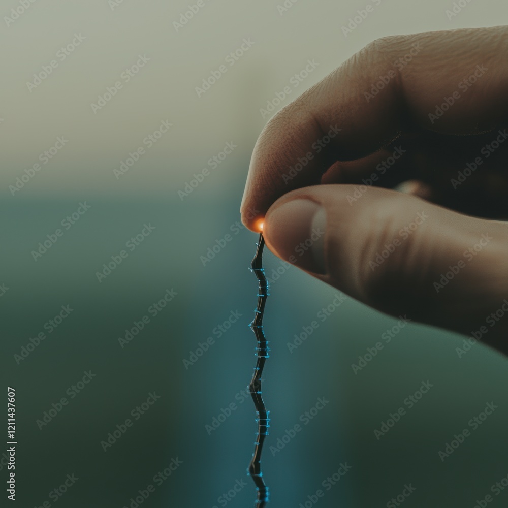 Poster glowing circuit board element held in hand abstract tech concept