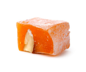 Traditional Turkish delight filled with nuts, showcasing vibrant color and texture in a close-up view