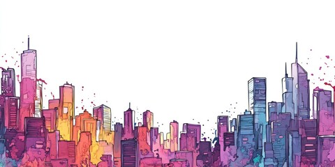 Obraz premium Colorful Cityscape Skyline Artistic Watercolor Rendering