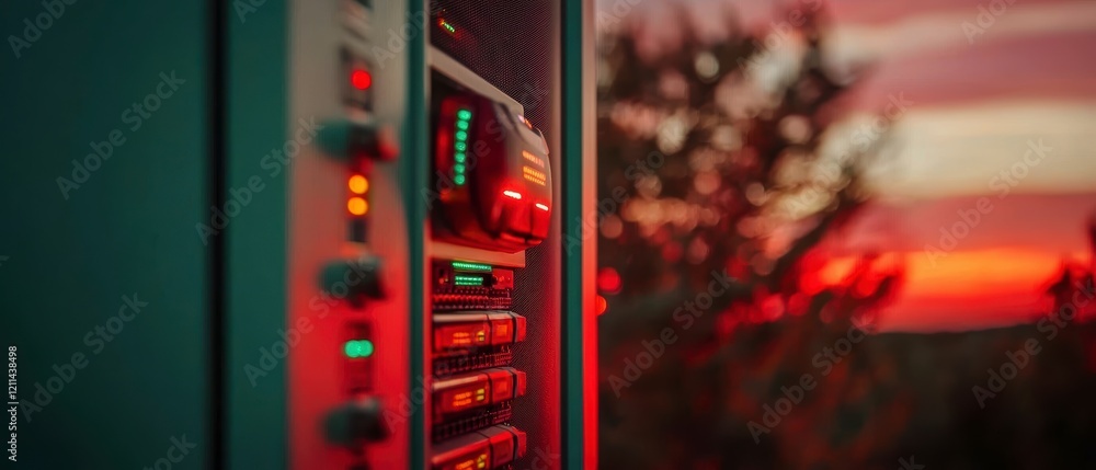 Poster server rack at sunset data center technology network infrastructure it