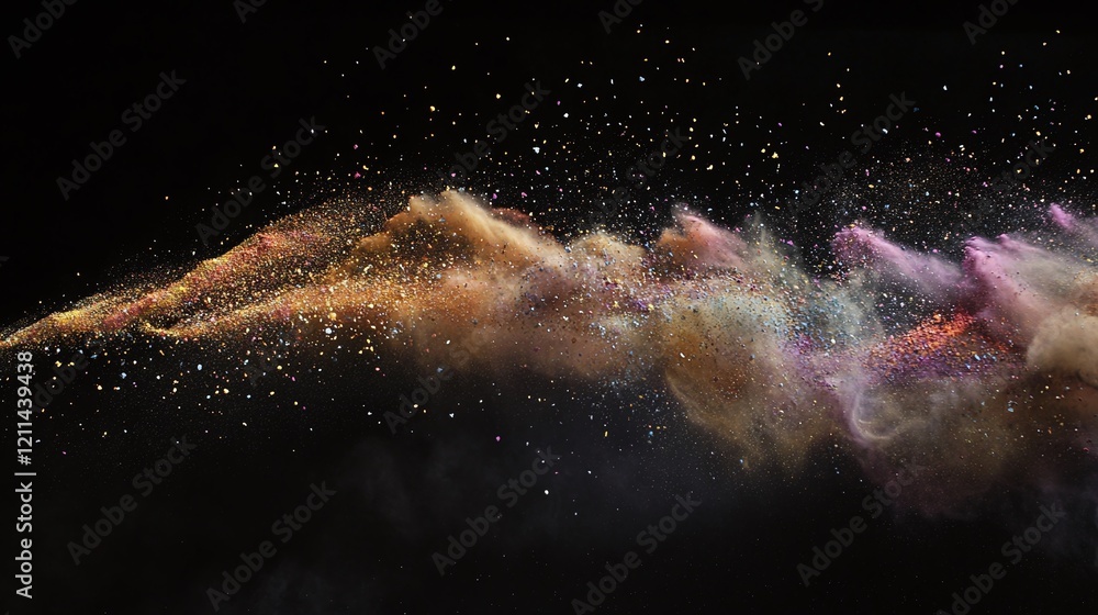 Poster a dynamic image of colorful powder exploding in mid-air against a black background.