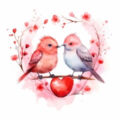 Bird couple valentine day clipart on white background