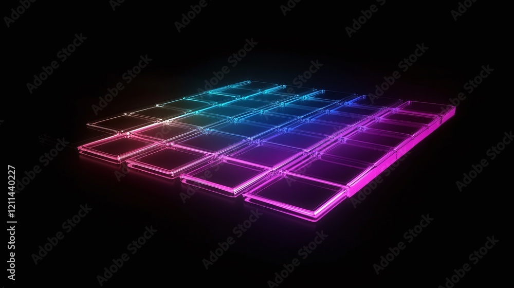 Poster a futuristic design with a glowing grid over a dark background symbolizing innovation.