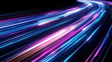 Abstract Neon Light Trails in Blue and Pink on Black Background