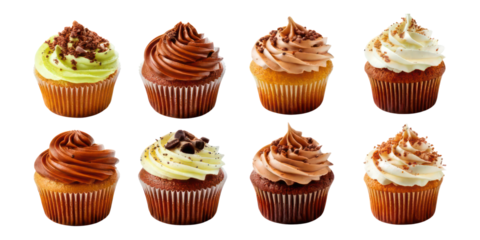 Delicious Variety of Colorful Cupcakes on Display ,PNG set collection, isolated on transparent background