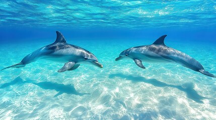Fototapeta premium Oceanic Dolphins Encounter: A Breathtaking Underwater Scene