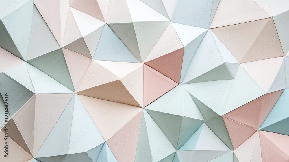 Poster a high-resolution geometric pattern of overlapping triangles in muted pastel tones perfect for finan