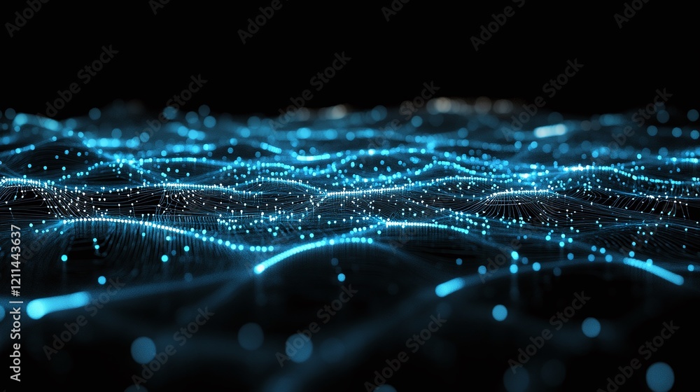 Poster a high-tech design with glowing circuits in light blue over a deep black background ideal for it-rel