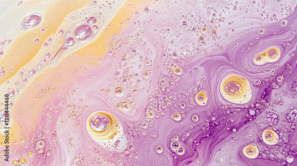 Poster a macro photograph of colorful oil and water bubbles creating a mesmerizing abstract pattern.