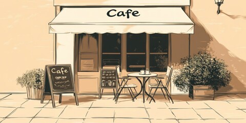 Obraz premium Charming Parisian Street Cafe Outdoor Seating Area
