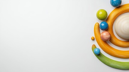 Obraz premium Abstract colorful shapes and spheres on a bright background