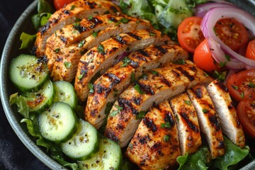 Grilled Chicken Salad with Cucumber and Tomato
