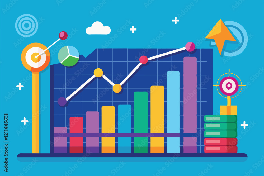 Poster a vibrant chart visualizes analyst data trends with various colored graphs and indicators of growth 