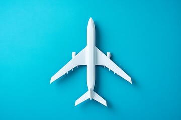 Fototapeta premium Simple White Airplane Model on a Bright Blue Background