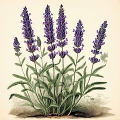 Naklejka premium the AI Image Generator, Detailed Botanical Illustration of Lavender Plant