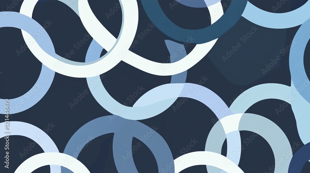 Poster a minimalist design of overlapping rings in muted blue tones creating a sleek and modern look.