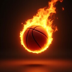 Fototapeta premium Fiery Basketball: A basketball engulfed in vibrant flames, seemingly floating in mid-air against a dark background. The image conveys intensity, passion, and the burning desire to win. 