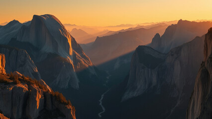 Fototapeta premium A breathtaking view of yosemite valley from a high vantage point, nature, granite cliffs, wilderness, california