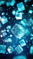 Fototapeta premium Digital storage concept with glowing cubes and binary code
