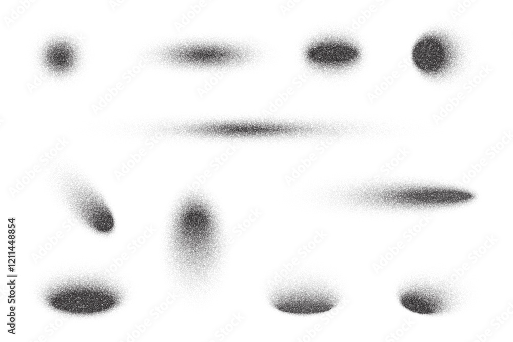 Poster circle shadows with grainy effect on white background. vector gradient noisy round black shades. dot