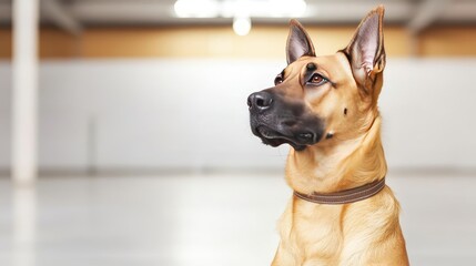 Obraz premium Pet health concept. A profile of a confident dog in a spacious indoor environment showcasing its features.