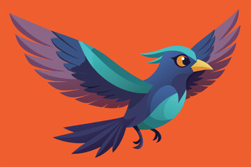 Obraz premium A colorful bird flies gracefully through a vivid orange sky Flying bird Customizable Flat Illustration