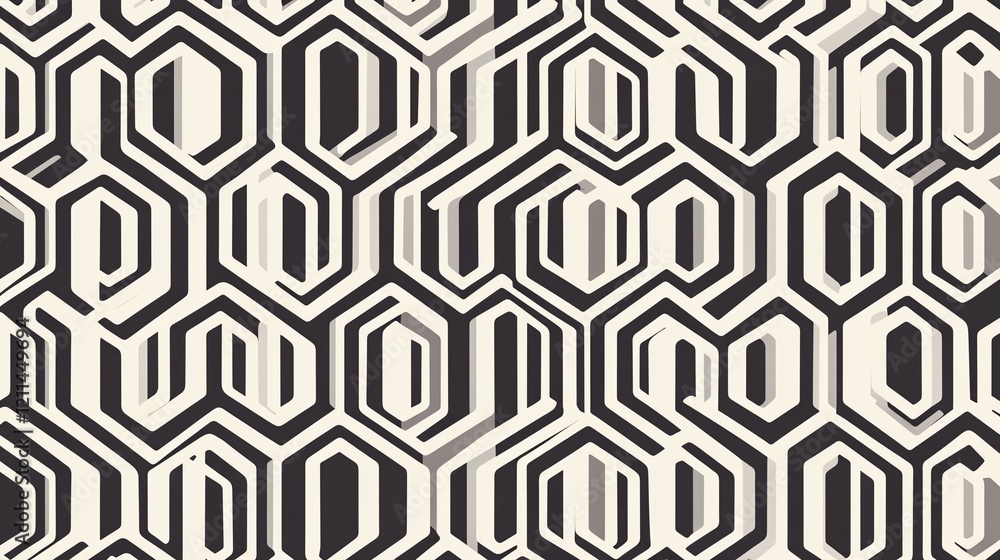 Poster a seamless geometric pattern of hexagons in light gray conveying modernity and structure.
