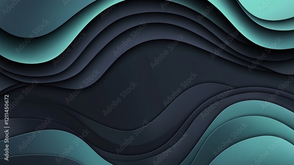 Poster a sleek dark gray background with abstract glowing lines in shades of blue and green creating a mode