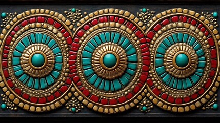 Fototapeta premium Ornate Mandala Design with Turquoise and Red Stones