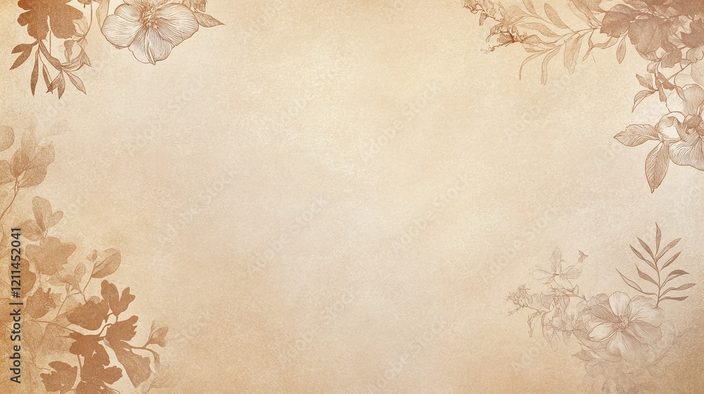Poster a subtle beige gradient with abstract floral patterns in the corners for a professional yet approach
