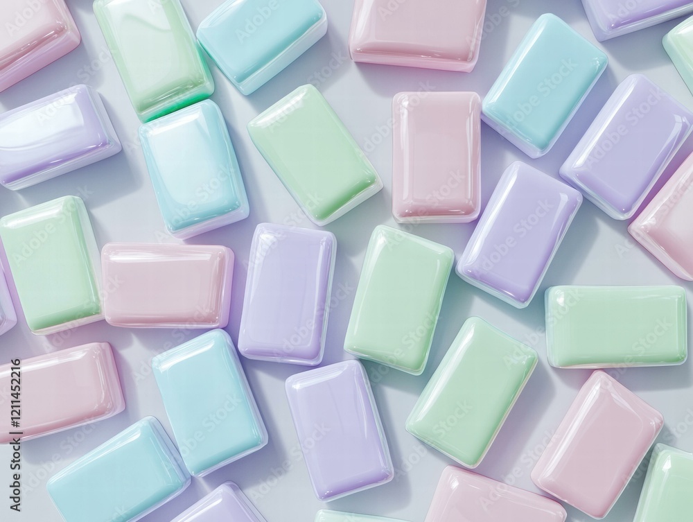 Poster pastel-colored rectangular objects arranged on a surface. ai.