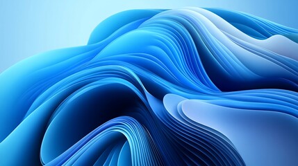 Abstract blue wavy 3D flowing design.