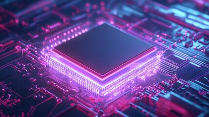 Obraz premium Neon Glowing CPU Chip