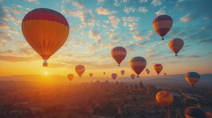 Obraz premium Sunrise Hot Air Balloons Soaring Over Cappadocia