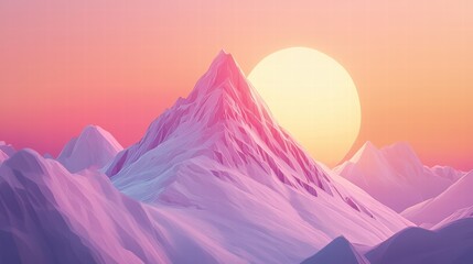 Serene illustration of a snowcapped mountain at sunrise