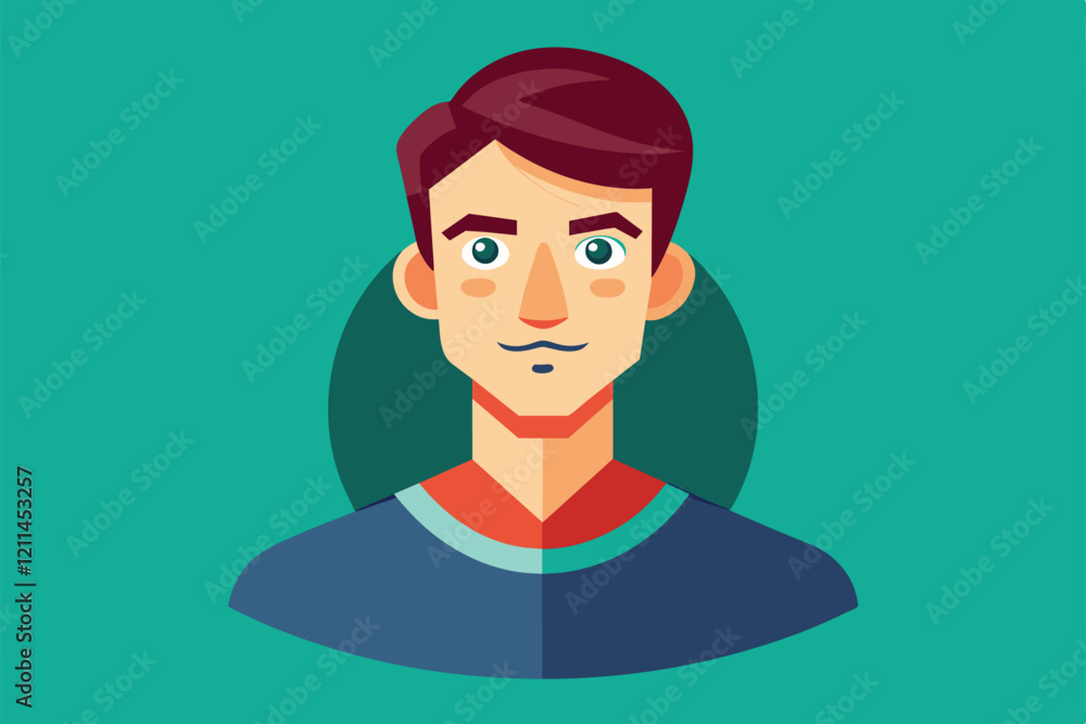 Poster a young man displaying a friendly smile in a colorful and modern workspace environment forever custo