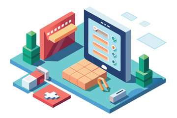 A colorful isometric representation of a password recovery process with interactive elements and tools Forgot password Customizable Isometric Illustration