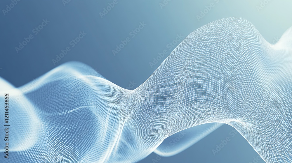 Poster a textured light-blue background with faint waves representing communication and flow.