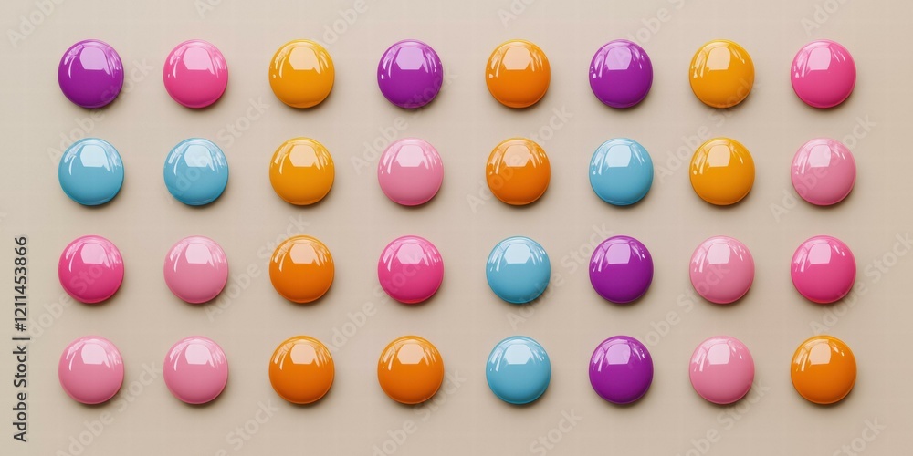 Poster colorful round shapes arranged in a grid pattern. ai.