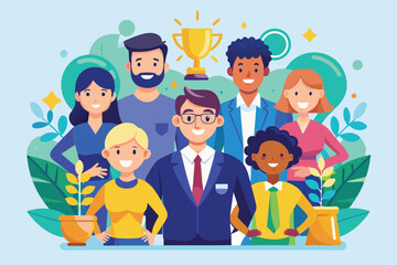 A group of professionals joyfully celebrating their leadership achievements together Forming team leadership Customizable Flat Illustration