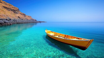 Naklejka premium Yellow Boat in Calm Turquoise Waters