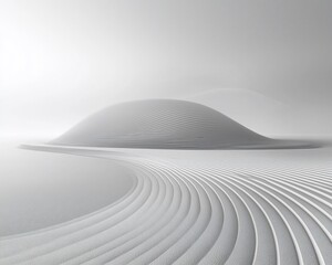 Naklejka premium Abstract grayscale landscape with curved lines and dome.
