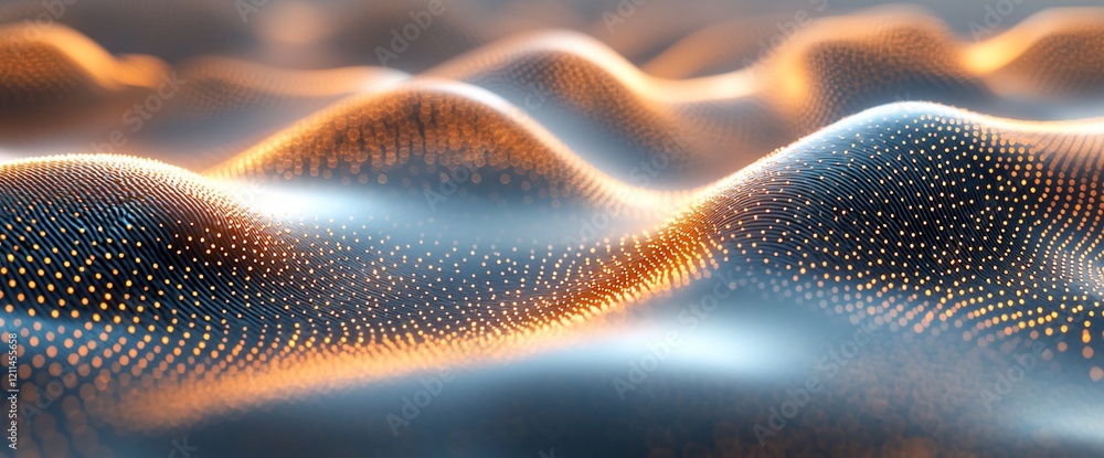 Poster abstract wavy surface with glowing particles. (1)