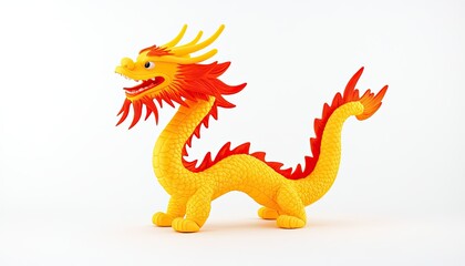 Colorful dragon toy figure with vibrant scales and fierce expression, set against a clean white background