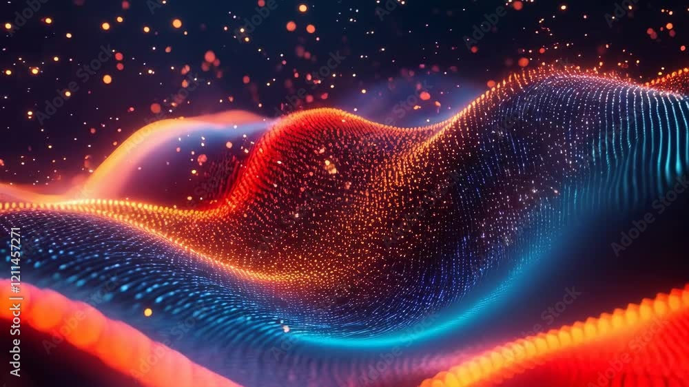 Poster dynamic neon waves and particles creating futuristic energy flow
