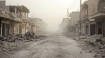 Fototapeta premium Desolation a shattered street in a wartorn city