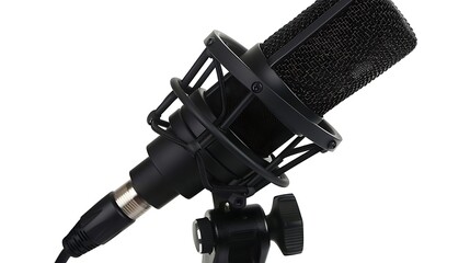 Studio microphone and stand with headphones on a white background