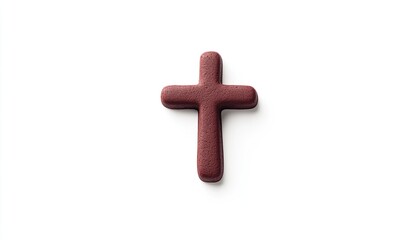 Obraz premium A simple maroon cross-shaped object placed on a clean white background, evoking themes of faith and spirituality