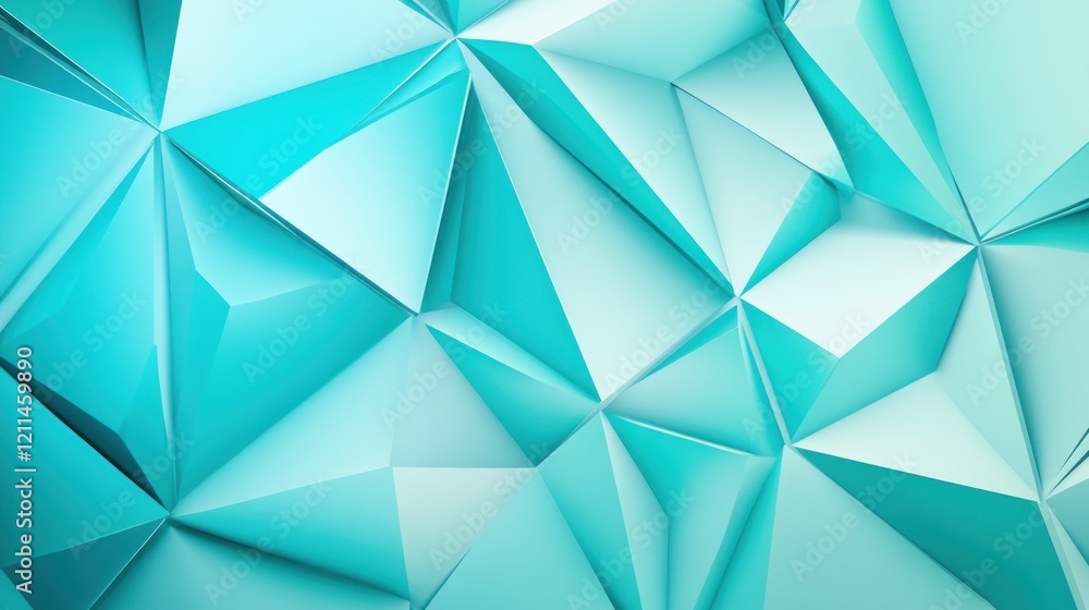 Poster abstract turquoise polygonal texture: a 3d render of interlocking triangles