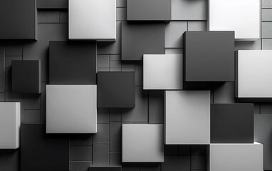 Abstract monochrome cubes, geometric pattern.